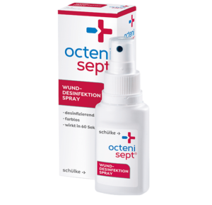 Sprühflasche und Verpackung von octenisept® Wund-Desinfektion Spray.